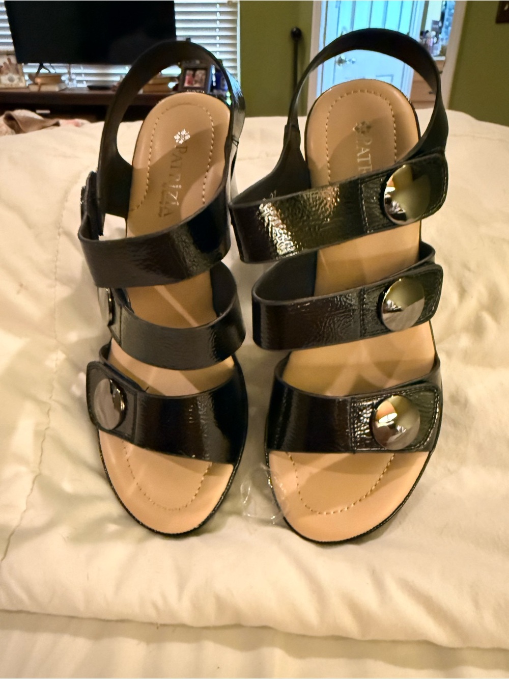 Patrizia Black Strappy Wedge Sandals